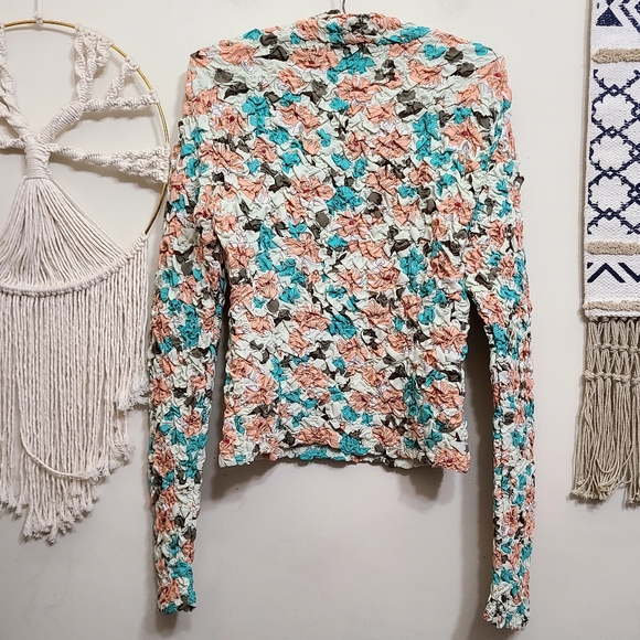 Anthropologie Dolan Left Coast Printed Pebble-Smocked Turtleneck Top Sky Large - Picture 6 of 9